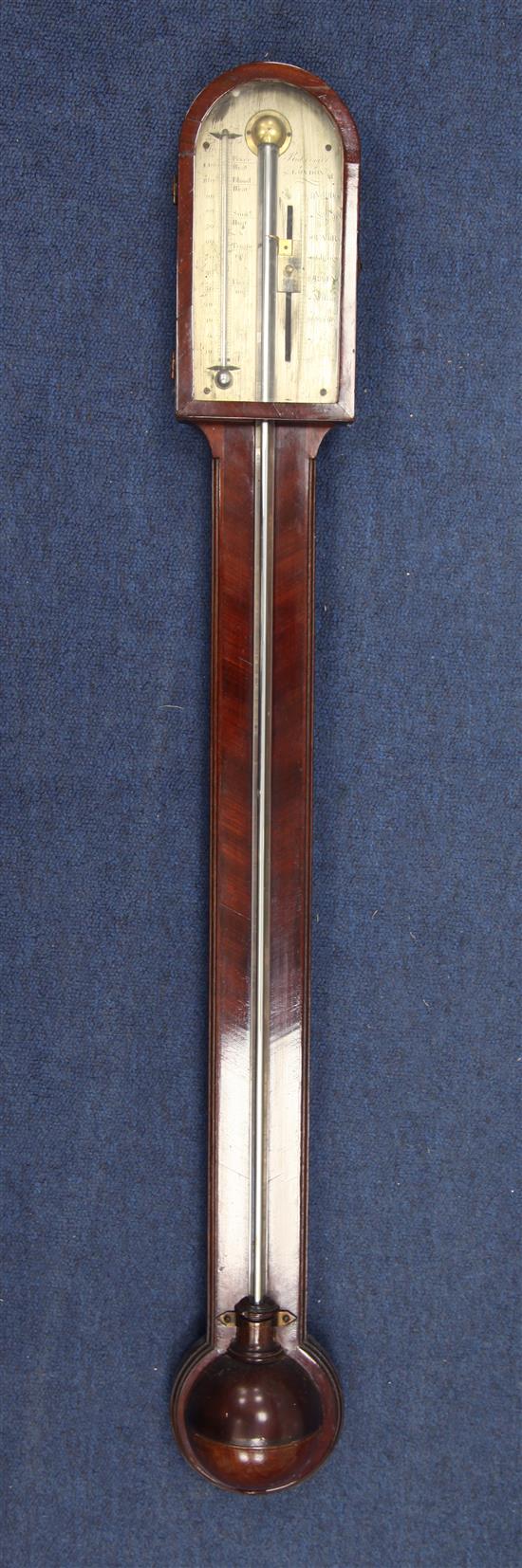 Rubergall of London. A Regency mahogany stick barometer 3ft.